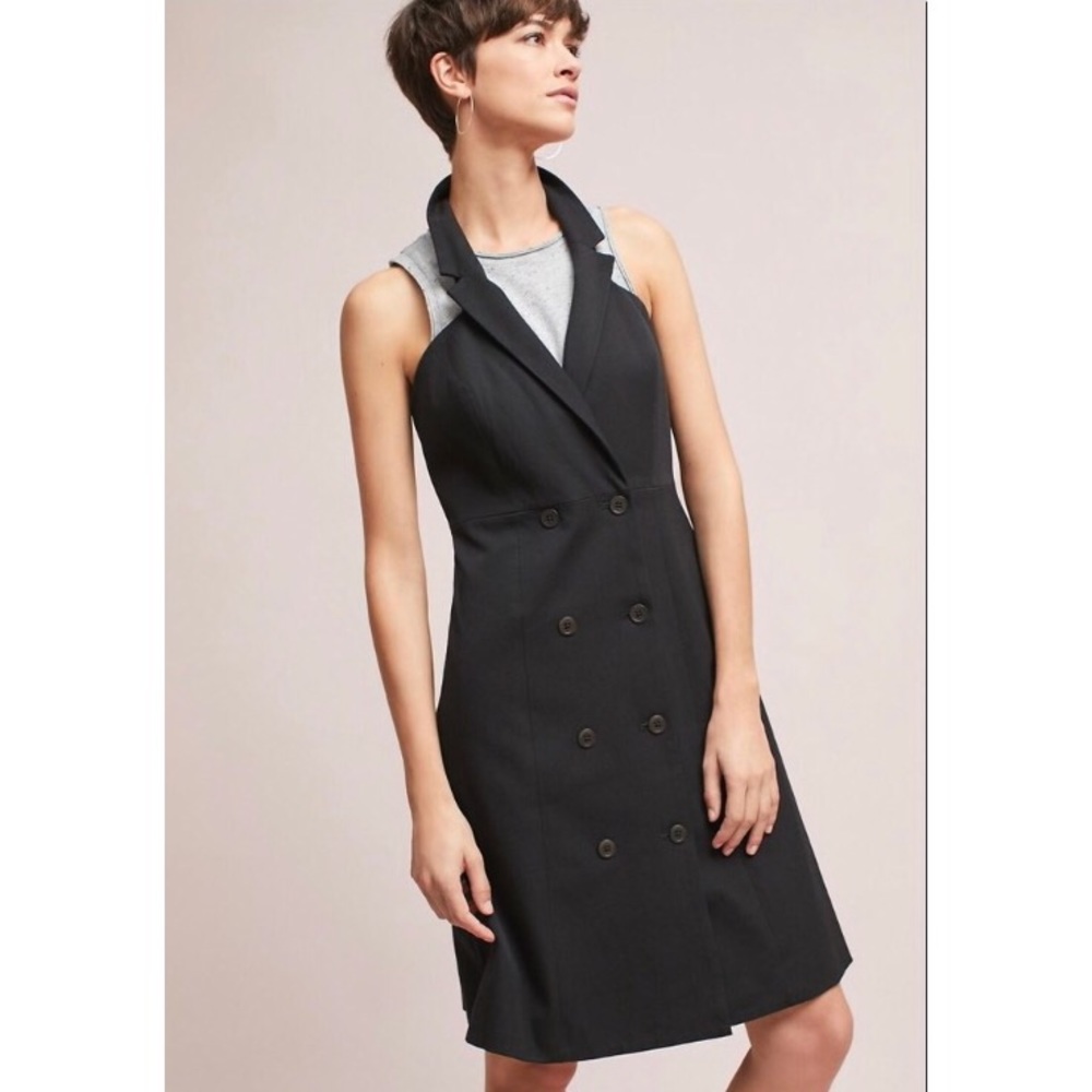 Anthropologie Maeve Black Gray Double Button Dress NWOT